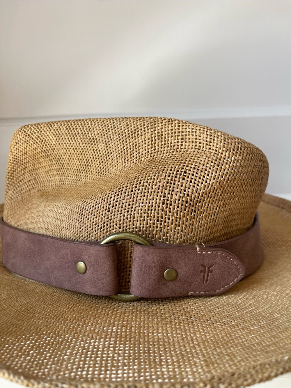 FRYE Straw Cowboy Hat Leather Band - Picture 2 of 12